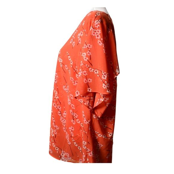 Cabi Coral Pink Floral Blossom VNeck Short Sleeve Blouse Boxy Fit Drapey Top XXL - Picture 2 of 7